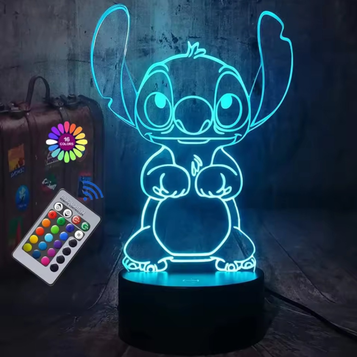Φωτιστικό Stitch 3D νυχτερινό φως με τηλεχειριστήριο, RGB με 16 χρώματα, USB