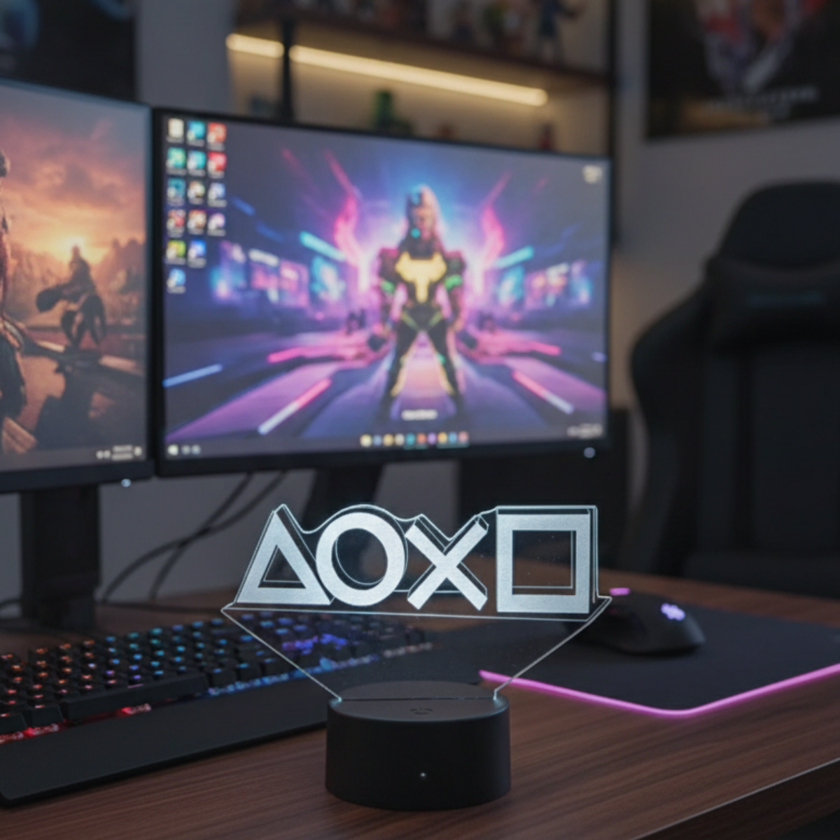 3D Φωτιστικό LED με σχέδιο PlayStation κουμπιά και 16 Χρώματα & Τηλεχειριστήριο