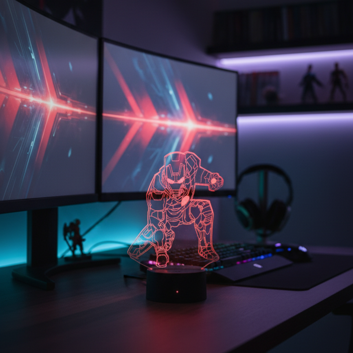 3D Φωτιστικό LED IRON MAN με 16 Χρώματα & Τηλεχειριστήριο
